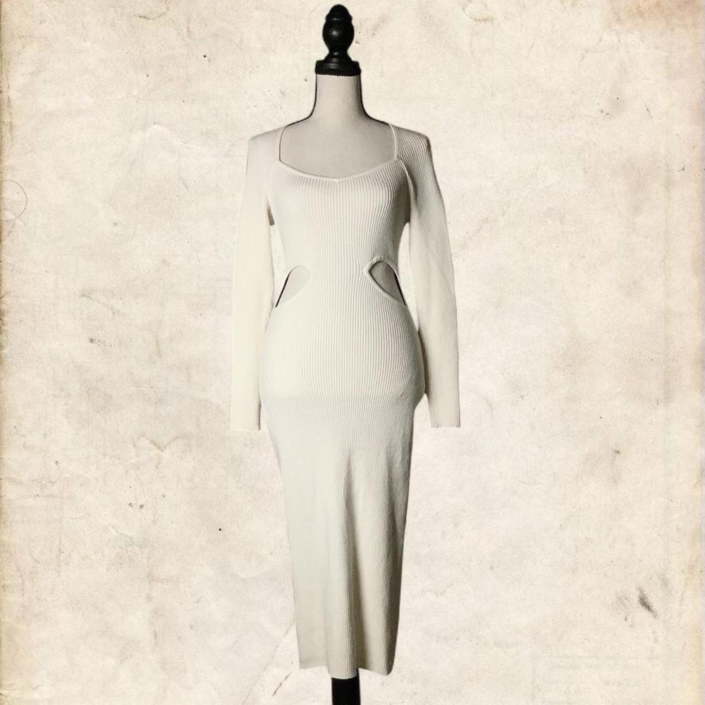 Abercrombie & Fitch White Long Sleeve Cutout Dress